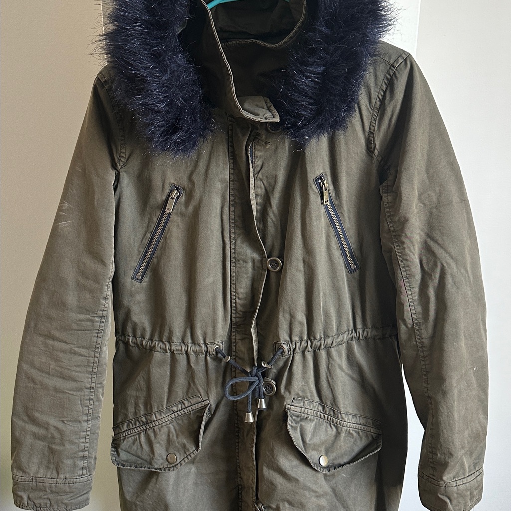 Olive Green Parka With Faux Fur Hood From Anthropologie (Hei Hei) Size M